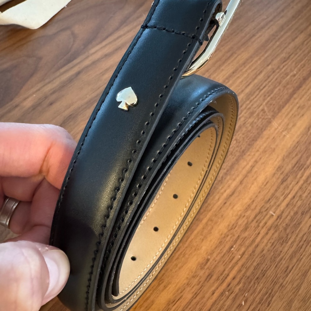kate spade Black Leather Belt with Gold Spade Accent